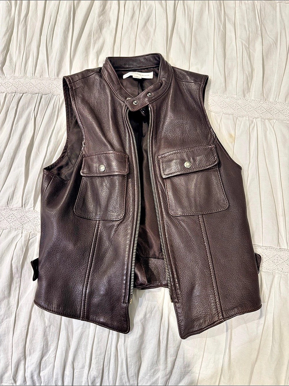 Anne Klein Leather Vest Brown Size 8